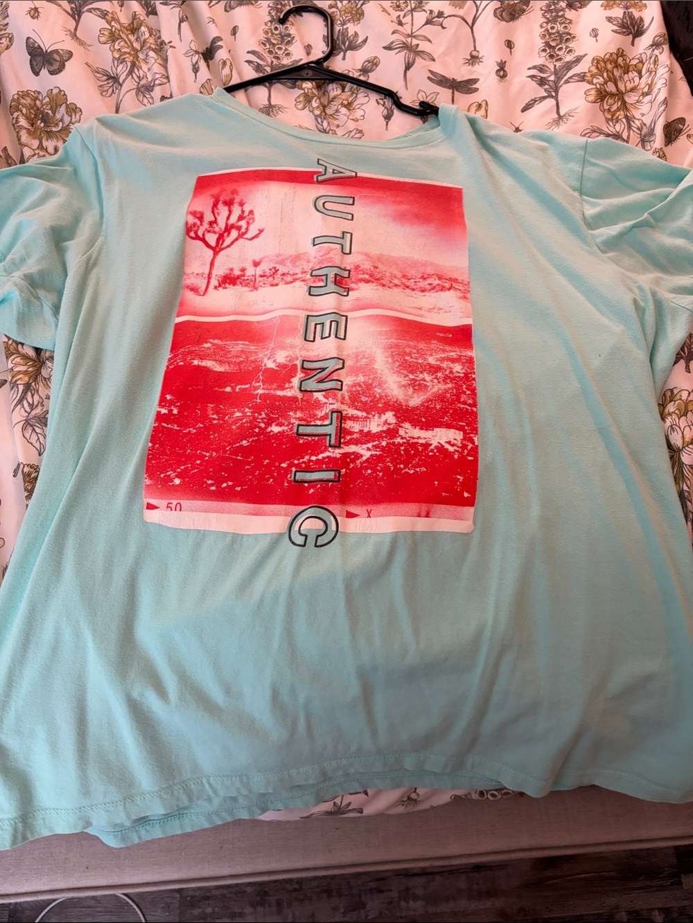 urban pipeline Mint Green Tee with Red Graphic "AUTHENTIC"